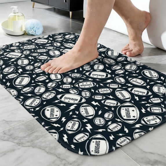 Food Pattern Text Football Text Black Pattern Non-Slip Bath Mat, Shower Room Rug with ...