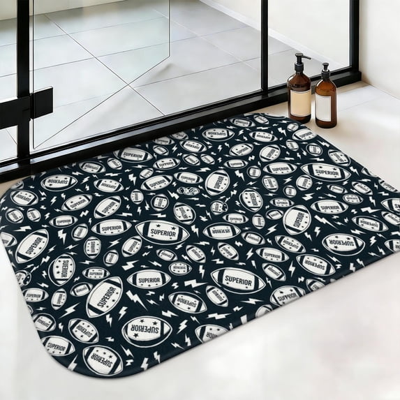 Food Pattern Text Football Text Black Pattern Non-Slip Bath Mat, Shower Room Rug with ...
