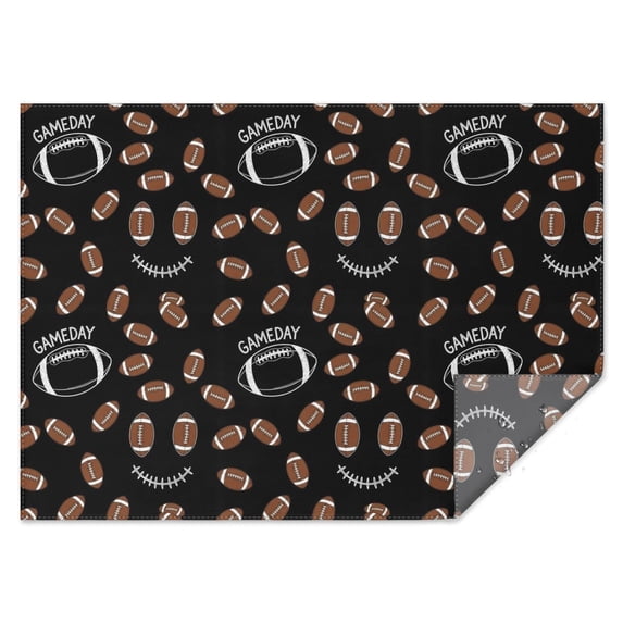 Food Pattern Text Football Text Black Pattern Waterproof Tablecloth, Rectangular Fabric ...