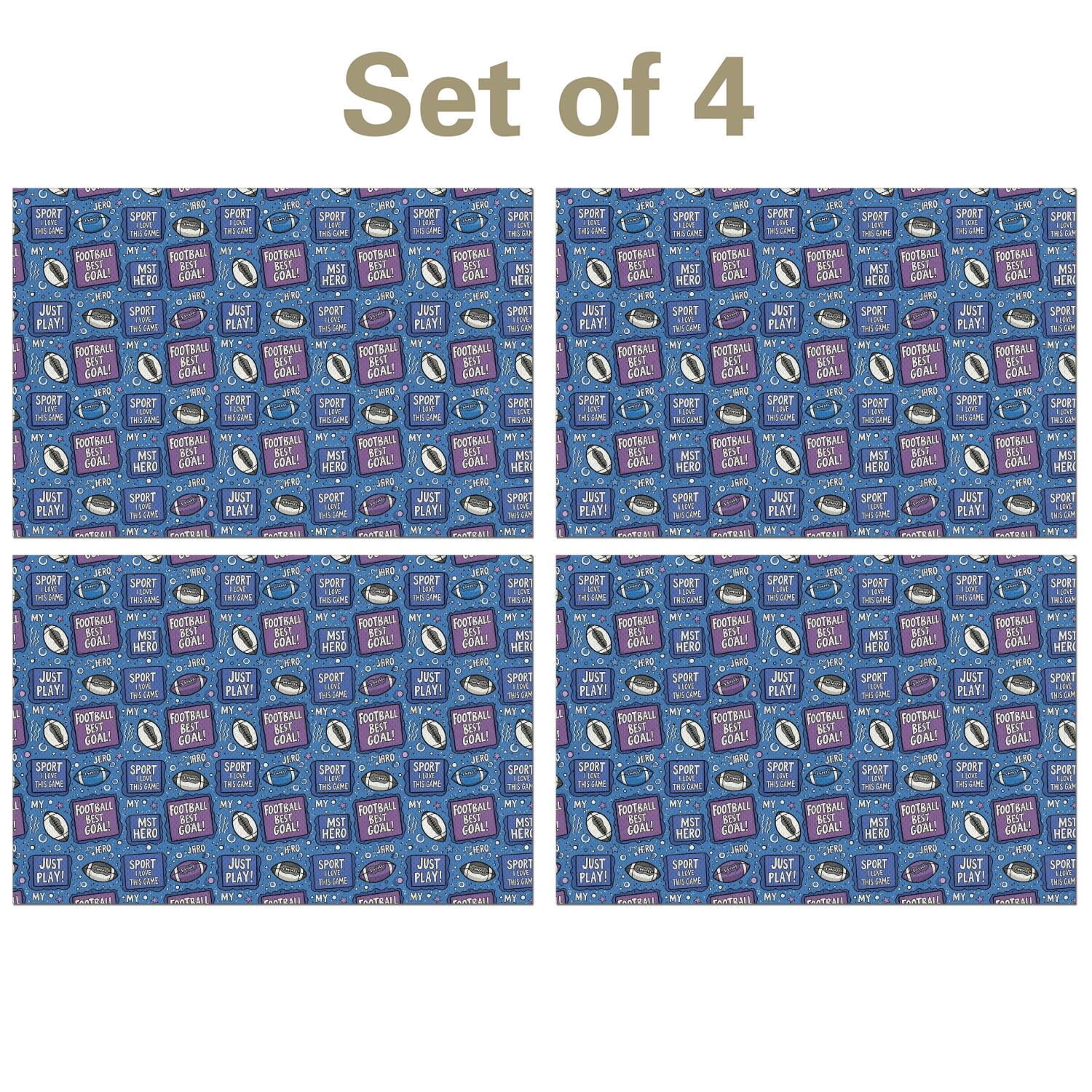 Football Text Blue Pattern Linen-look Placemats Set Of 4, Farmhouse ...