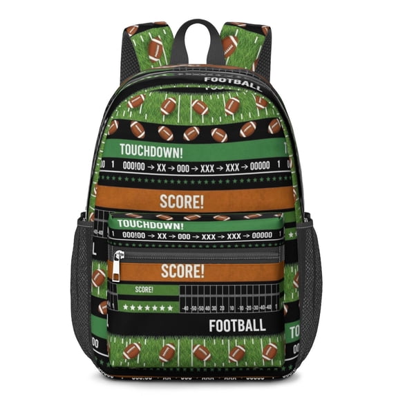 Football Text Green Pattern 17" School Backpacks for Teens,Waterproof Oxford Fabric,S-Shape Padded Straps for School,Travel,Hiking,Camping
