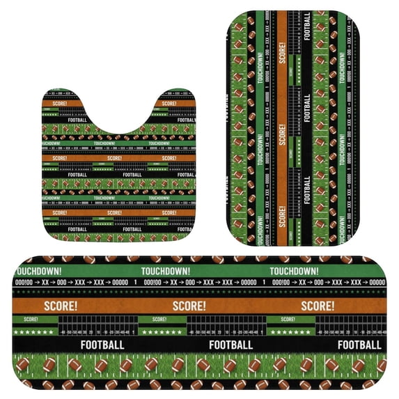 Food Pattern Text Football Text Green Pattern 3 Piece Flannel Bathroom Rug Set, Shower ...