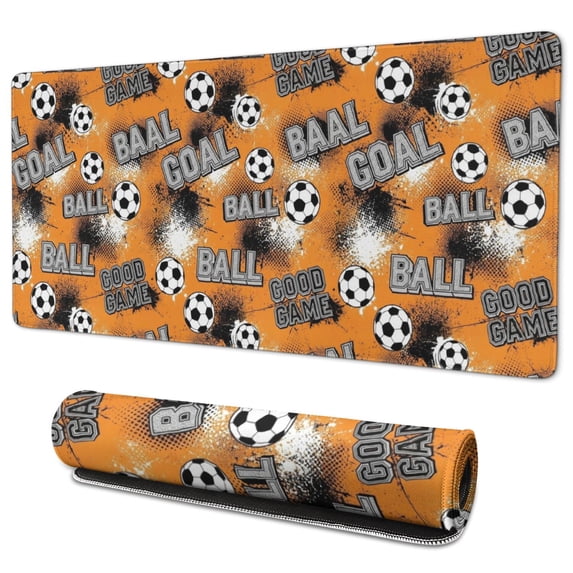 Food Pattern Text Football and Text Orange Pattern Extended Large Mouse Pad, Gaming Desk ...