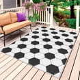 thumbnail image 1 of Football Texture Outdoor Rug for Patio/Deck/Porch, Non-Slip Large Area Rug 5 x 8 Ft, Modern Abstract Black White Hexagon Indoor Outdoor Rugs Washable Area Rugs, Reversible Camping Rug Carpet Runner, 1 of 8