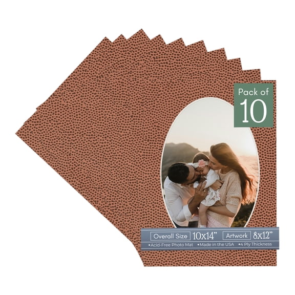 Football Texture Picture Frame Mat for 10x14 Frames - Oval Opening for 8x12 Photos - 10 Mats