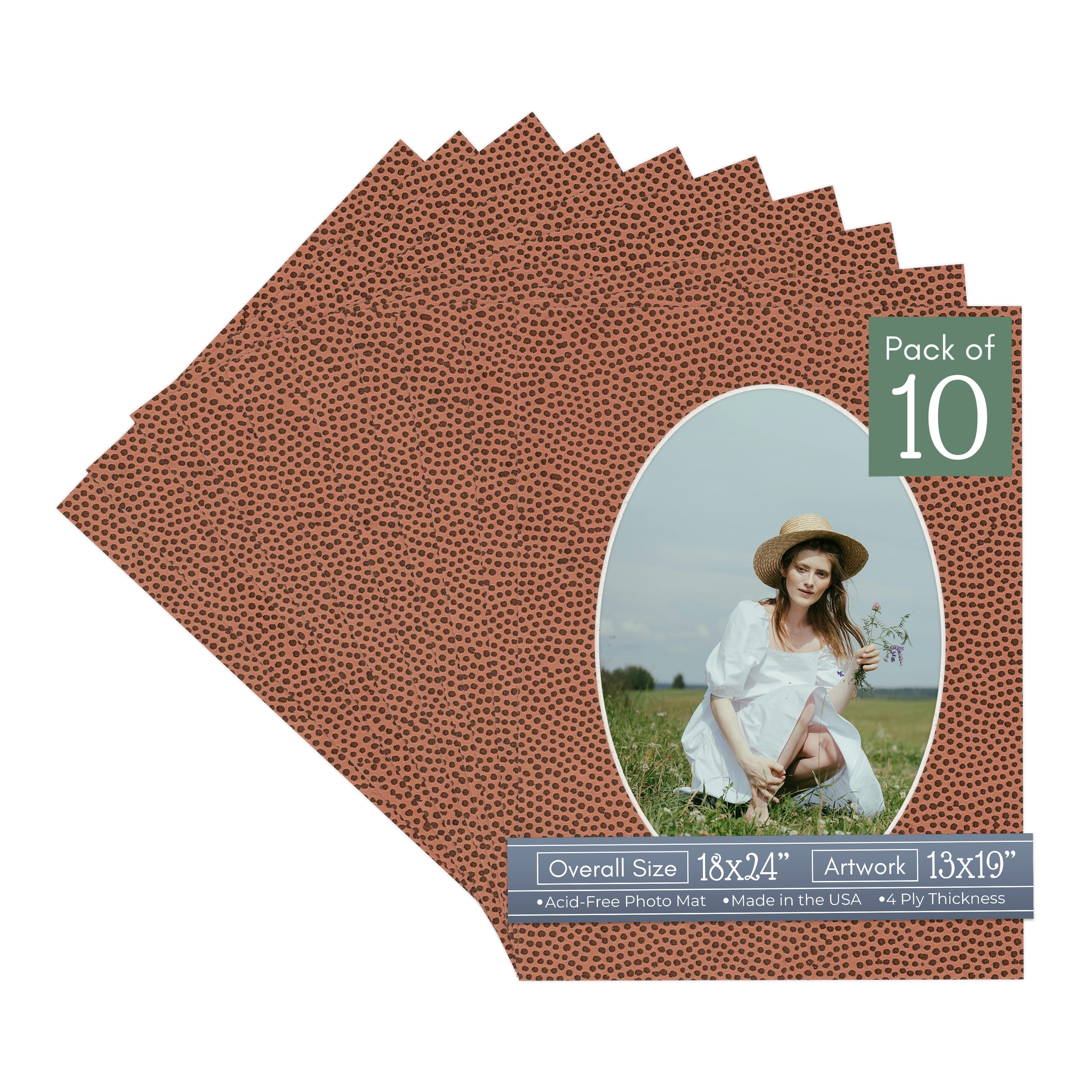 Football Texture Picture Frame Mat for 18x24 Frames - Oval Opening for 13x19 Photos - 10 Mats