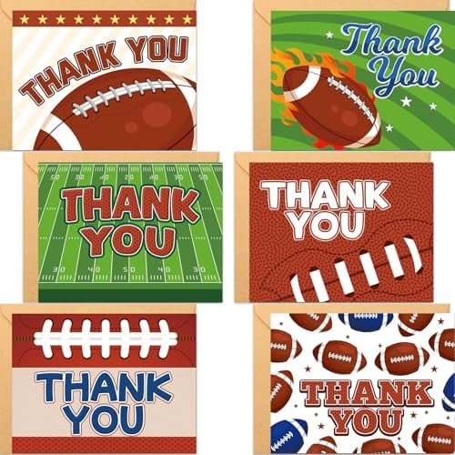 Football Thank You Cards 24 Pack Kids Thank You Notes Greeting Cards with Envelopes Birthday Party Supply Teachers Gift 4 X 5.25