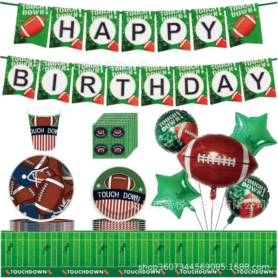 Football Theme Children Birthday Party Supplies Decoration Flags Balloons Paper Plates Tablecloth Party Kids Boys Teens Sports Party Supplies