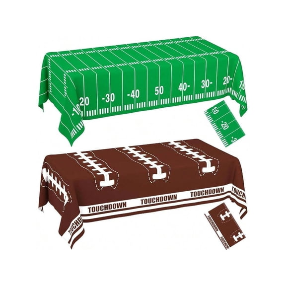 Football Theme Disposable Tablecloth Set - Brown & Green 2-Pack 54x108 Inch