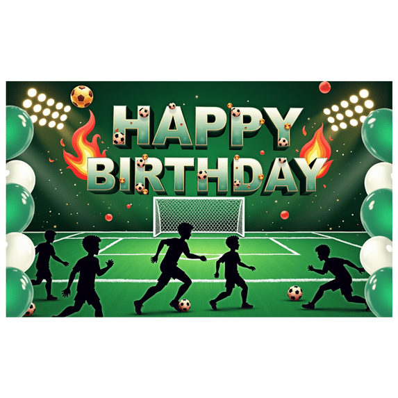 Football Theme Happy Birthday Party Banner Decorative Soccer Ball Balloons Polyester Material for Kids Birthday Celebration Outdoor Event Sports Party