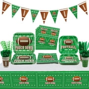 Football Theme Party Supplies - Includes Football Banner, Plates, Napkins, Cup, Tablecloth, Knives, Fork, Spoon and Straws for Boys Sports Theme Birthday Decorations, Serves 20 Guests