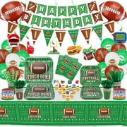 Football Theme Party Supplies - Including Birthday Banner, Football Silicone Bracelet, Hanging Swirl, Plates, Cups, Napkins, Tableware, Tablecloth, Balloons, for Game Day, Football Birthday Party Deco