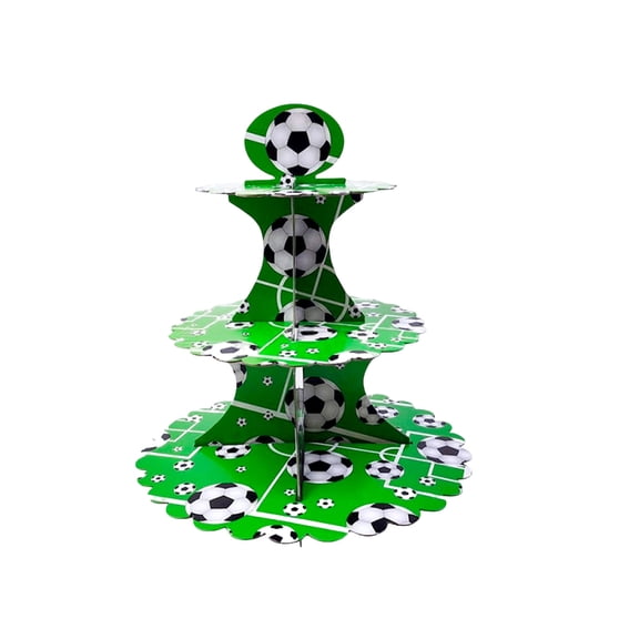Football-Themed Cake Stand, 12.5in, 3-Tier, Cardboard, Green, Easy Assembly, for Birthday Parties/Dessert Display