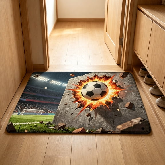Football Themed Entrance Doormat Funny Soccer Welcome Floor Rug Non Slip Entryway Mat for Front Porch Patio Hallway Mudroom Garage Man Cave Home Office Apartment Condo Studio Game Room Loft Foyer