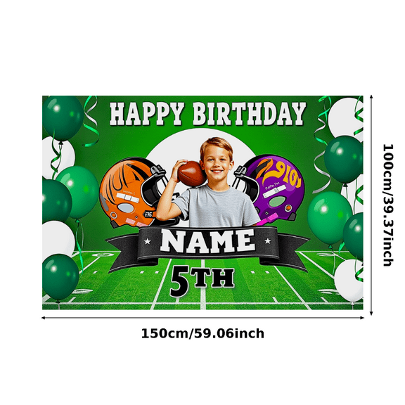 Football Themed Happy Birthday Backdrop Banner with Helmets Balloons Party Supplies Photography Props for Birthday Party Decorations Photo Booth Backgrounds