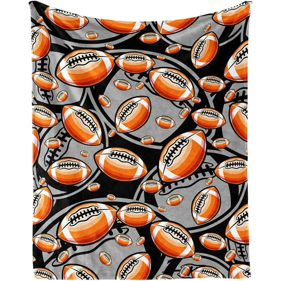Football Throw Blanket, 50" x 40" Flannel Cool Rugby Themed Stuffed Sport Brown Blankets, Soft Nap Throw Blankets for Home Boys Girls Women Men American Football Lovers Gifts