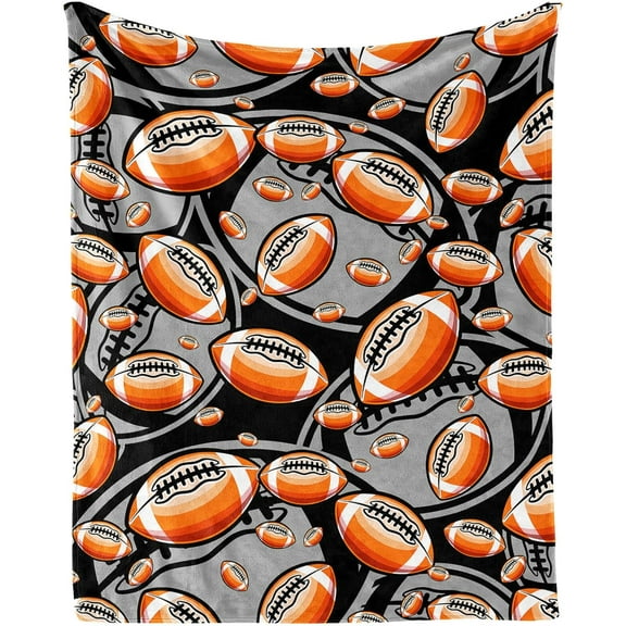 Football Throw Blanket, 50" x 40" Flannel Cool Rugby Themed Stuffed Sport Brown Blankets, Soft Nap Throw Blankets for Home Boys Girls Women Men American Football Lovers Gifts