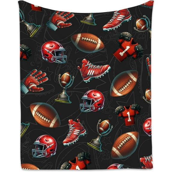 Football Throw Blanket - 60x80 Inches Large Plush Blanket for Boys Men - Cozy Black Fleece Blankets Party Decor for Sofa Couch Bed - Sports Football Theme Gifts for Football Players