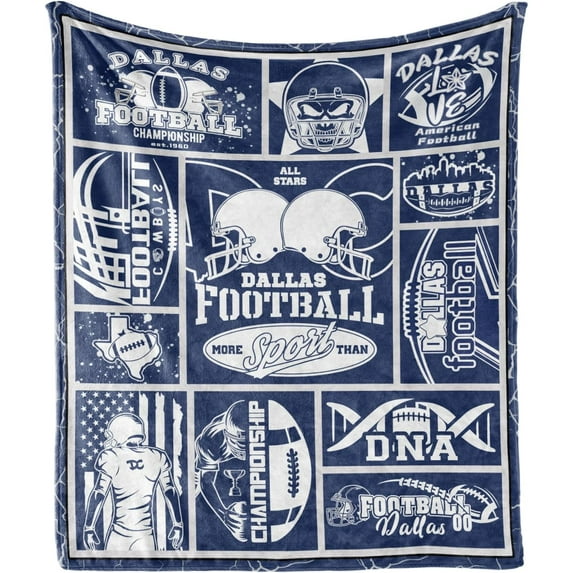 Football Throw Blanket, Blue Football Team Color Blanket for Men Women, Gifts for Dallas Fans, Football Lovers Gifts Blanket Super Cozy Soft 60"x50"
