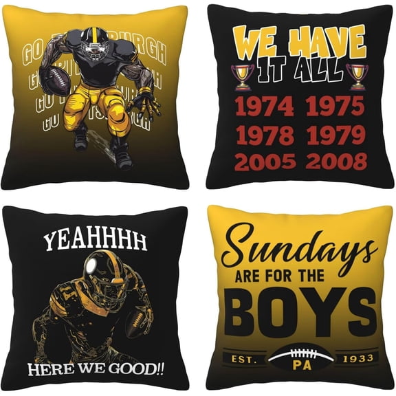 Football Throw Pillow Covers American Football Sport Team Decor Cushion Case Decoration Set of 4 Pillowcases Football Style Pillows for Football Lovers Fan for Sofa Bed Couch Car 16"X16"