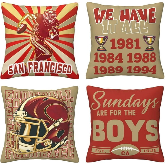 Football Throw Pillow Covers American Sport Team Decor Cushion Case Decoration Set of 4 Pillowcases Football Style Pillows Gifts for Football Lovers Fan for Sofa Bed Couch Car 18"X18"