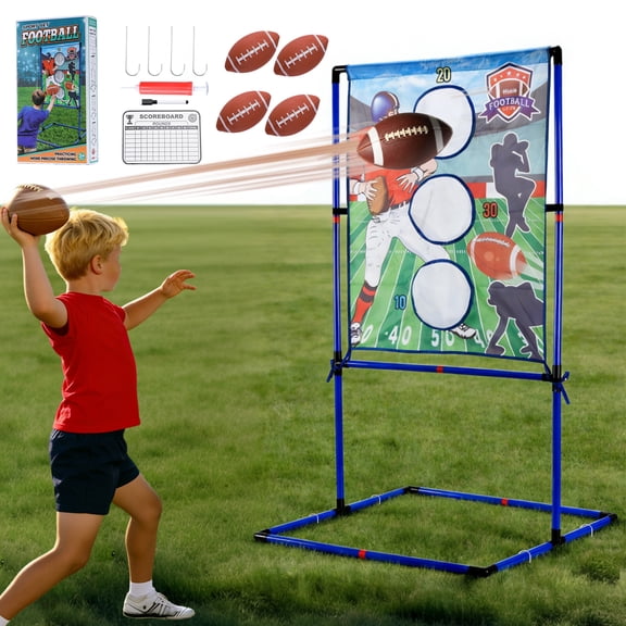 Football Throwing Game Huge Target with 4 Inflatable Footballs and Inflator Pump Indoor Outdoor