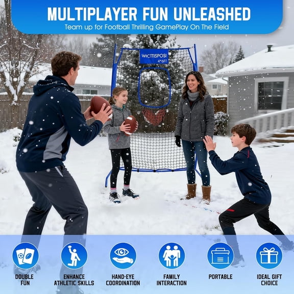 Football Throwing Net, 6x6ft/4x6ft Upgrade Heavy Duty Metal Frame Quarterback Training Equipment Throwing Machine, Easy Set up Football Target Practice with Carry Bag, All-Weather Indoor Outdoor Use.