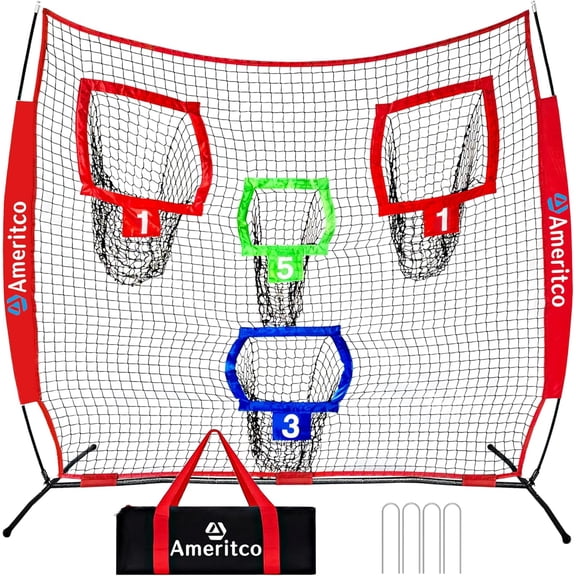 Football Throwing Net, 7x7 FT Football Training Net with 3 Different Colored Targets and 3 Different Sized Pockets for More Accuracy Drills,Portable Quarterback Net with Compact Carrying Bag