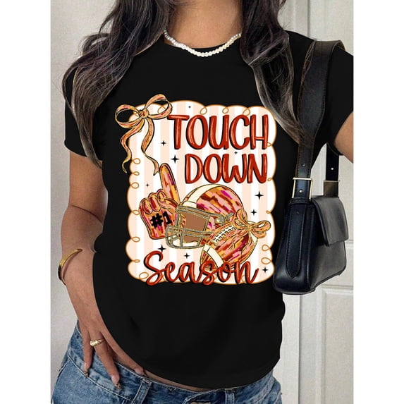 Football Touchdown Season Tee Graphic T Shirt Tops Casual Short Sleeve Sports Fan Shirt Black S-5XL