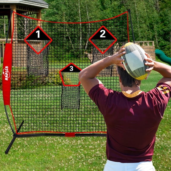 Football Trainer Throwing Net - 6 x 6 ft Football Nets with 3 Target Pockets - Protable Quarterback Accuracy Improving for Youth and Adults Backyard Drills - Includes Carry Bag