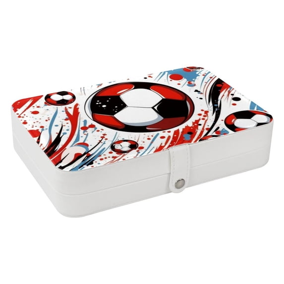 Football Travel Jewelry Box Display Case with Removable Compartment - Portable PU Leather Organizer