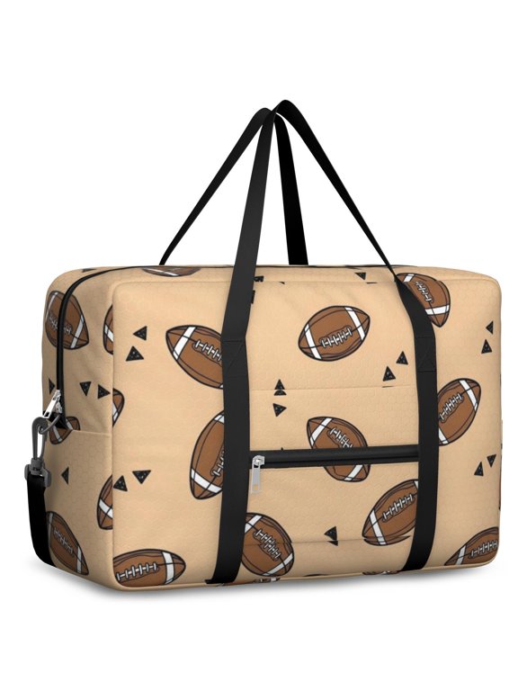 Football Triangle Beige Pattern Foldable Travel Duffel Bag, Weekend Overnight Bag with Front Pocket & Trolley Strap, Tear Resistant Gifts for Air Travel Weekend Gym,17.7 X 6.3 X 12.6 Inches