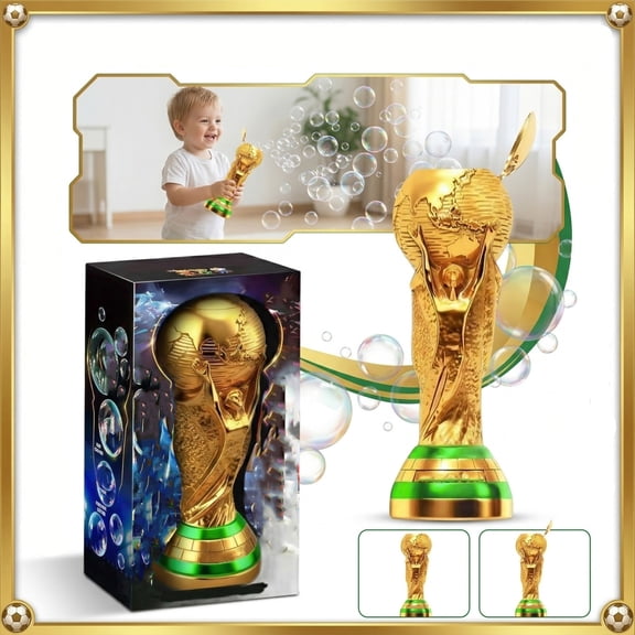 Football Trophy Bubble Machine, Automatic Sports Bubble Blower with Large Bubble Output, Portable Bubble Maker for Celebration Parties and Event Entertainment (Gold)