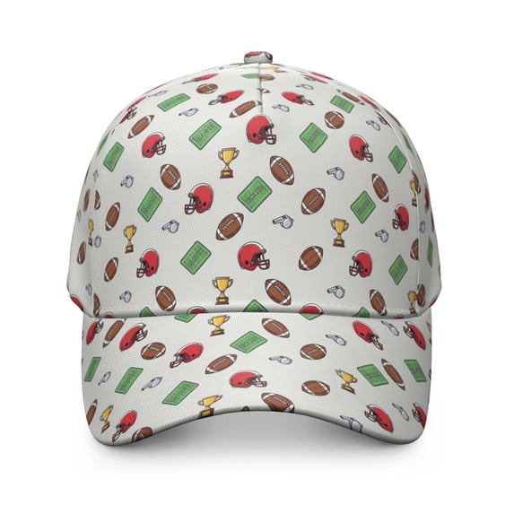 Football Trophy White Pattern Baseball Cap, Sports Sun Cap with Snap ...