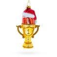 thumbnail image 1 of Football Trophy in Santa Hat Glass Christmas Ornament, 1 of 4