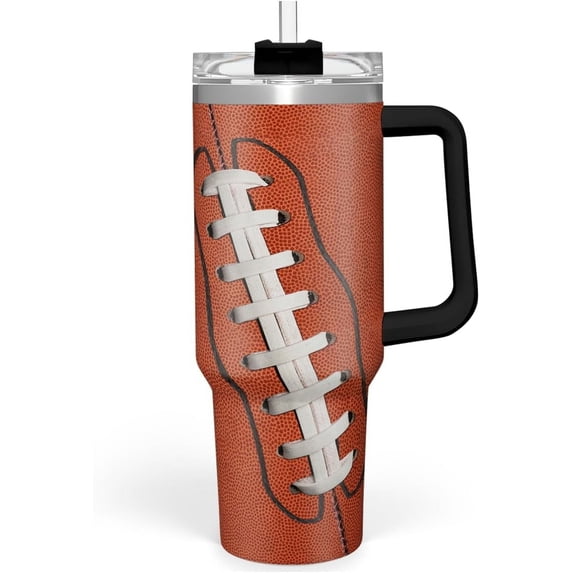 Football Tumbler with Handle 40oz with Lid & Straw, Football Gifts for Men Boys Player Coach Sports Lover, Football Tumblers Coffee Stainless Steel Insulated Cup Gifts for Christmas Birthday
