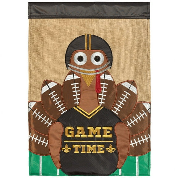 Magnolia Gardens M011661 13 x 18 in. Football Turkey Black & Gold Fleur De Lis Garden Flag