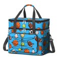 Bdd Pattern Football and Volleyball Blue Pattern Double Deck Insulated Picnic Bag ...