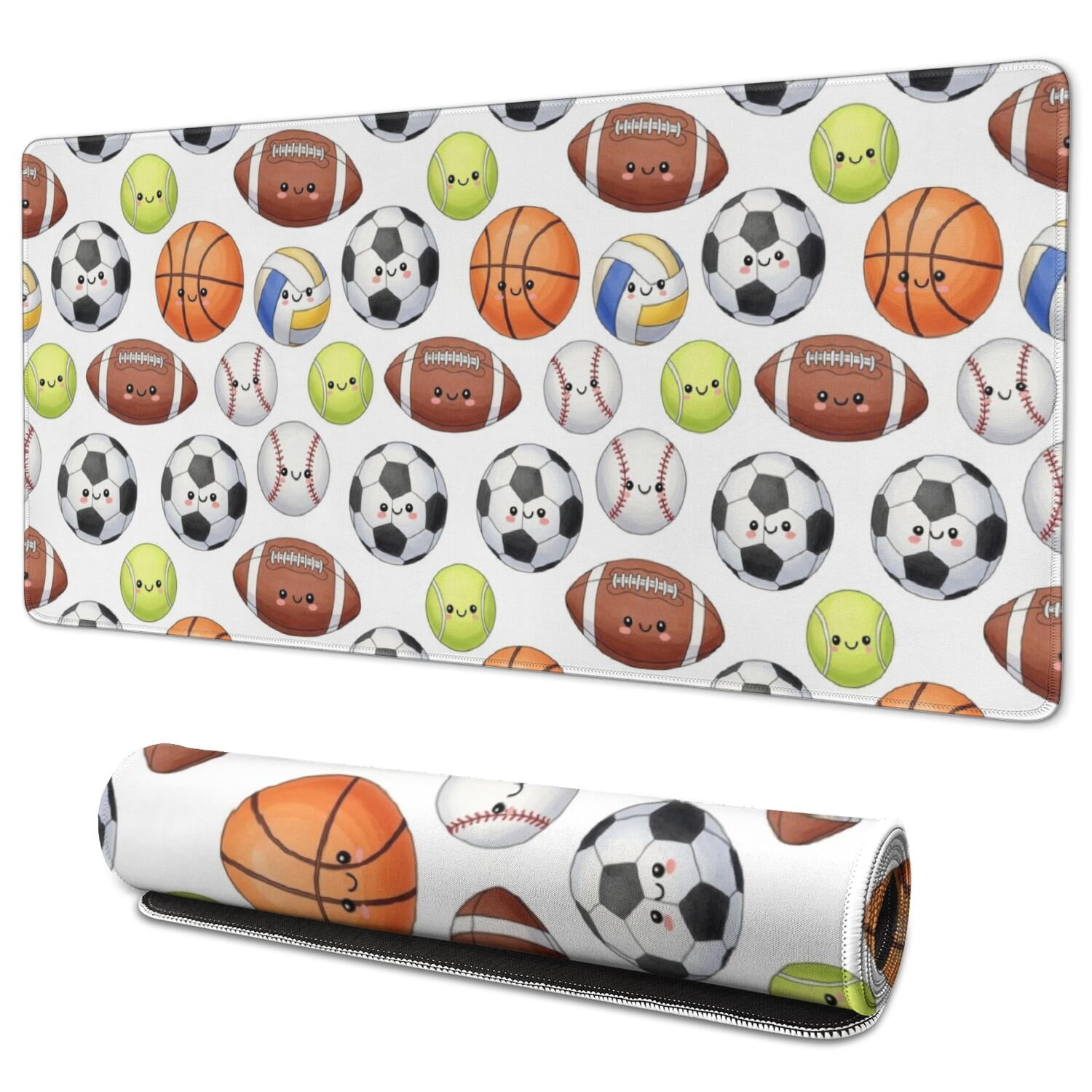 Football and Volleyball White Pattern Extended Large Mouse Pad, Desk ...