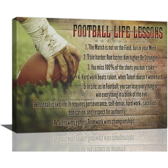 Football Wall Art American Football Pictures Wall Decor Canvas Football Life Lessons Painting Print Gifts for Football Player Boy Man Artwork Framed for Classroom Boy Room Gym Office 12"x16"