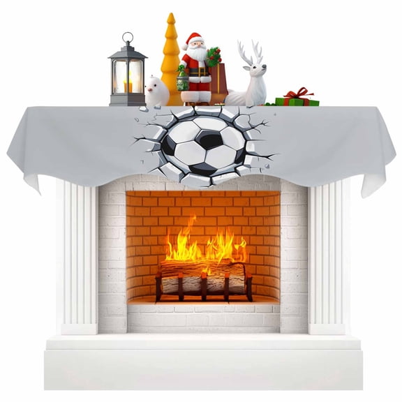 Football Wall Crack Fireplace Mantel Scarf Table Runner, Modern Abstract Footballs in Wall Winter Garland Mantel Top Tablerunners Dresser Scarves Cover Decorations for Party Living Room 90"x17"
