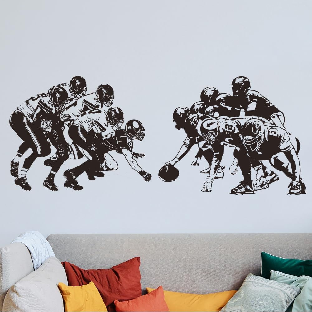 Football Wall Decal Sports Player Wall Stickers Boys Bedroom Football Team Locker Vinyl Decor for Kids Room Wall Art Sports Decoration Peel and Stick for Playroom Office Decoration