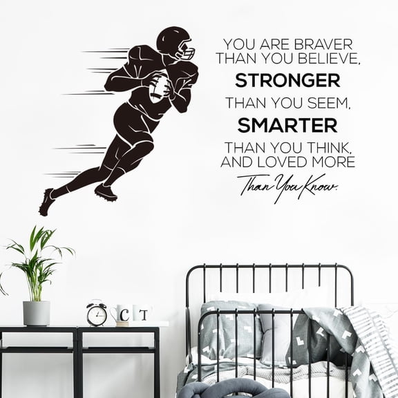 Football Wall Decals Inspirational Quotes Wall Stickers Vinyl Sport Wall Decal Art Peel and Stick Living Room Kids Bedroom Home Decor - You are Brave, You are Smarter, You are Stronger