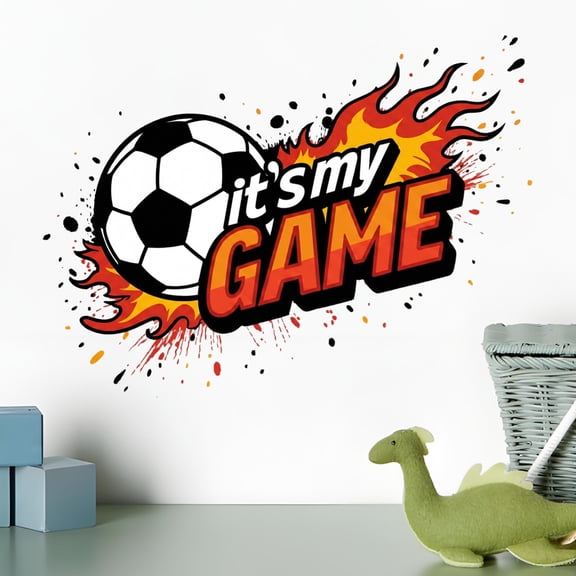 Football Wall Sticker - Watercolor Soccer Ball on Green Grass Sports Wall Decal 15.35in PVC Removable Mural for School Sports Meeting Bedroom Dormitory Background Decor