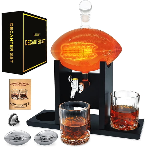 Football Whiskey Decanter Set with Spout Football Chiller Glasses Tray,47oz Whiskey Decanter Sets for Men,Tequila Liquor Dispenser Decanters for Alcohol Bourbon Gifts for Men Dad Him