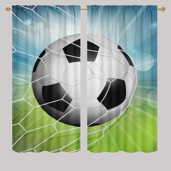 Football Window Curtains for Bedroom Sports Theme Soccer Ball Competitive Games Rod Pocket Window Curtain for Bedroom or Living Room W63 x L72 Inch