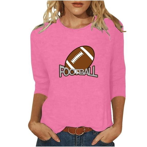Football Women 3/4 Sleeve Shirts Crewneck Pullover Blouses Loose Comfy Tops Fashion Tunic Tee