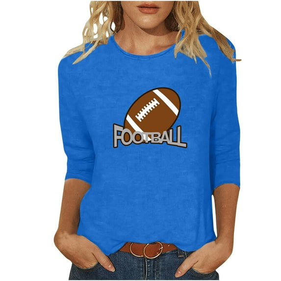 Football Women 3/4 Sleeve Shirts Crewneck Pullover Blouses Loose Comfy Tops Fashion Tunic Tee