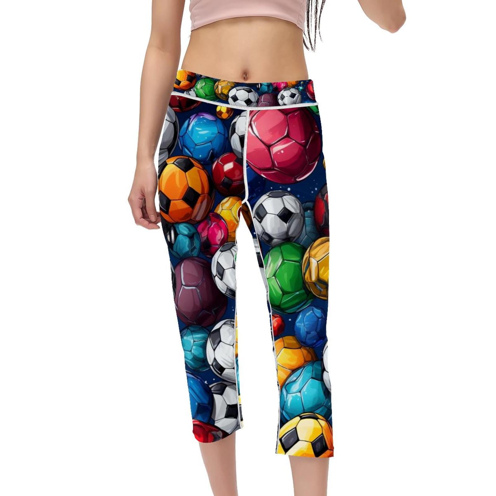 Football Women Leggings High Waist Capris, Not SeeThrough Printed Leggings for Running