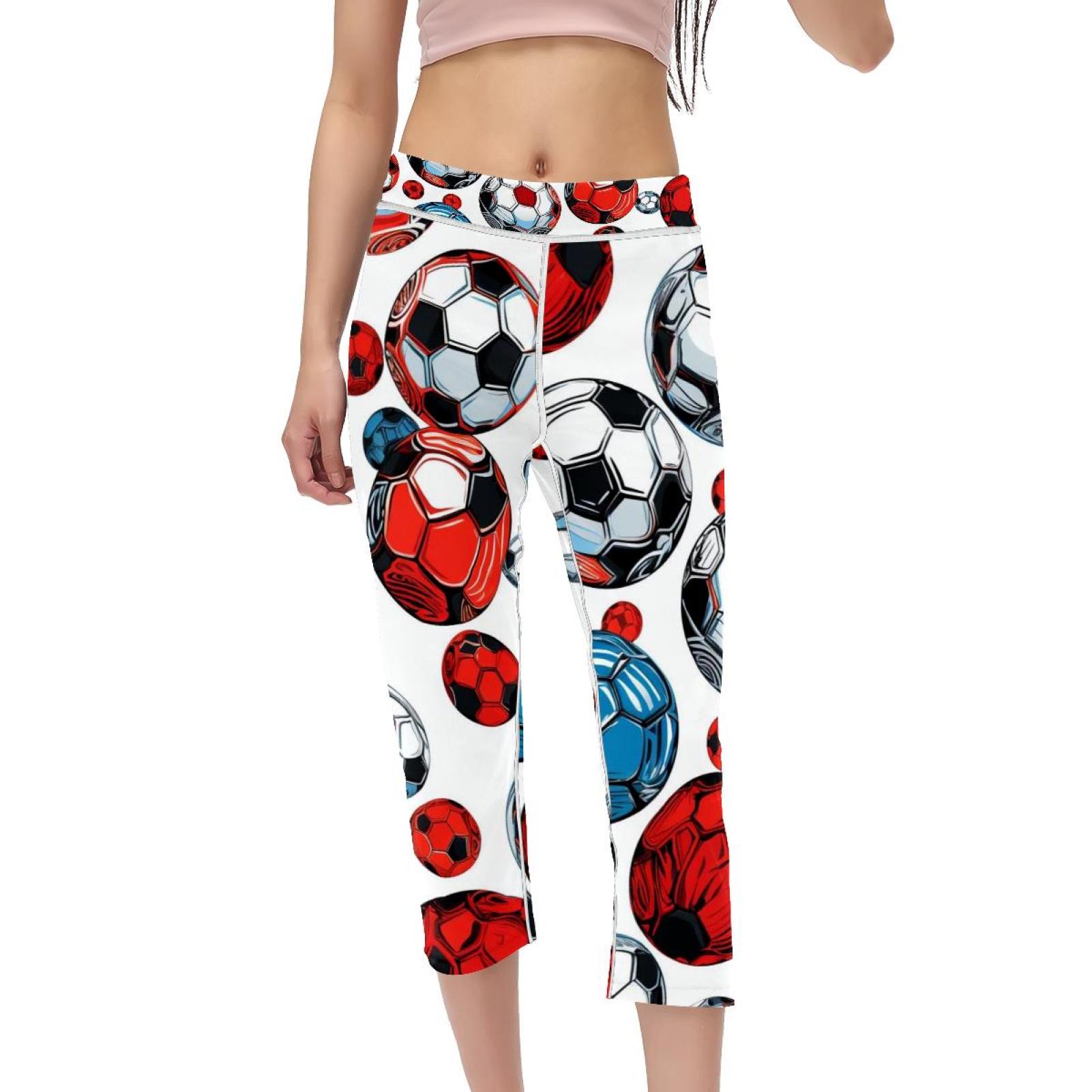Football Women Leggings - High Waist Capris, Not See-Through, Printed, Suitable for Running, Fitness, Yoga